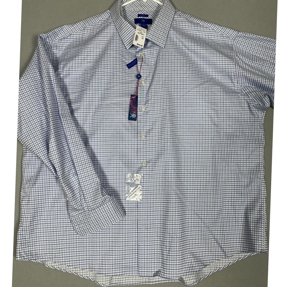 NEW Egara Shirt Mens 3X Big Tall Blue White Check Classic Fit Button Up Casual